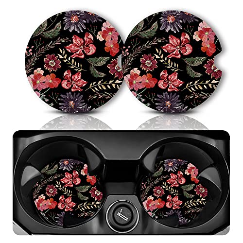 Yonlevres Car Coasters for Cup Holders，2.75" Anti Slip Rubber Mat with A Finger Notch, 2 Pack Car Cup Holder Coasters for Car Interior Accessories for Women Men Boho - color: Boho
