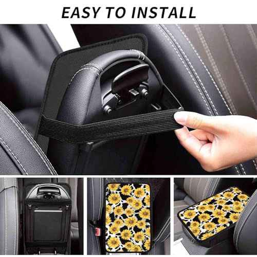 Universal Car Center Console Cushion Pad, Cow Print Sunflower Soft Waterproof Car Center Console Cover Auto Armrest Seat Box Cover Protector for Most Vehicle SUV Truck Car - color: Cow Print Sunflower