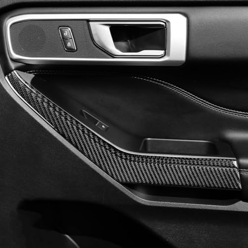 NVCNX Real Premium Carbon Fiber for Ford Explorer Accessories 2020-2024 2021 2022 2023 Car Door Sides Window Lift Switch Panel Strip Cover Interior Trim Thick Overlay Sticker Decal 4PCs