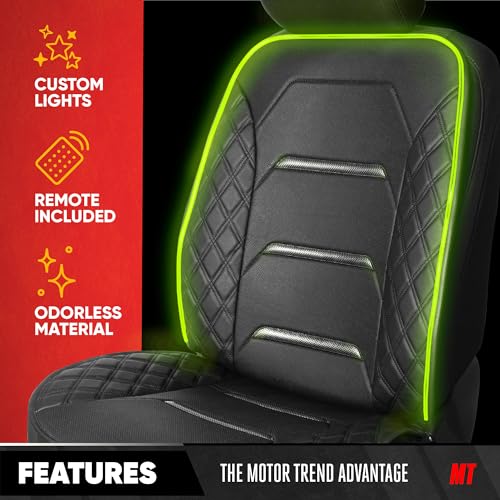 Motor Trend RGB LED Car Seat Protector with Remote 2 Pack — Color-Changing Front Seat Cover, 4 Modes (Music Sync, Pulse, Fade, Static), Universal Fit, Faux Leather Trim, Waterproof & Easy Install