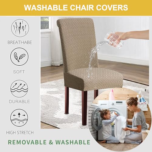 Waterproof Dining Room Chair Cover Set Jacquard Chair Slipcover Washable Parsons Chair Slipcover Removable Seat Protector for Dining Room Hotel Restaurant - 4 PCS Chair Cover+1 PC Bench Cover