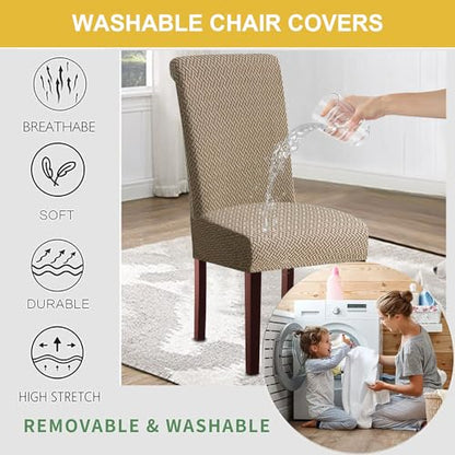 Waterproof Dining Room Chair Cover Set Jacquard Chair Slipcover Washable Parsons Chair Slipcover Removable Seat Protector for Dining Room Hotel Restaurant - 4 PCS Chair Cover+1 PC Bench Cover