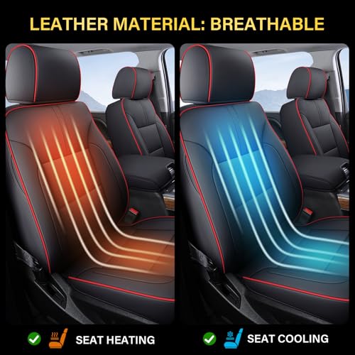 Coverado Chevy Silverado Seat Covers Full Set, Faux Leather Car Seat Covers Fit for 2014-2018 1500, 2015-2019 2500HD 3500HD Chevy Silverado GMC Sierra Crew Double Extended Cab (Red) - color: Red, size: FullSet(2014-2018)