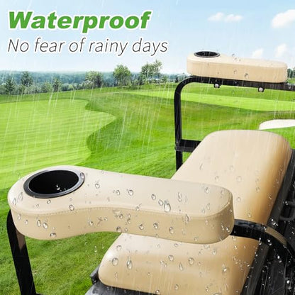 10L0L Golf Cart Rear Seat Kit Arm Rest Set with Cup Holder for Yamaha EZGO Club Car Golf Cart UV-Proof Coating Long Lasting, No Drilling Kits Include - color: Beige