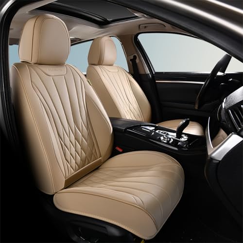 FLORICH Front Car Seat Covers, Leather Automotive Seat Covers for Cars, Airbag Compatible, Waterproof&Breathable, Luxury Car Seat Covers Fit Most Vehicles - Beige - color: Beige, size: Frontpair