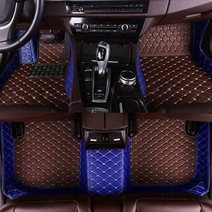 Custom Fit Car Floor Mats - Full Coverage Automotive Leather Floor Liners for Most Vehicles by MingyunSM (Coffee & Blue) - color: coffee & blue