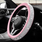 Diamond Leather Steering Wheel Cover, 15 Inch Bling Crystal Rhinestone Anti-Slip Wheel Protector, Universal Sparkling Elegant Diamond Steering Wheels Cover for Women Girl (White&Pink) - color: White&Pink