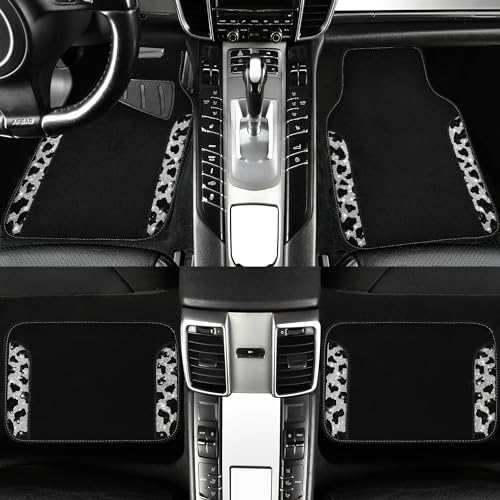 CAR PASS Bling Cow Car Mats Rhinestones Diamond Waterproof Floor Mat Crystal Sparkly Shining Glitter Carpet Anti-Slip PVC Heel Pad, Universal Fit Automotive SUV,Sedan,4pcs Girly Women, Cow Diamond - color: Cow