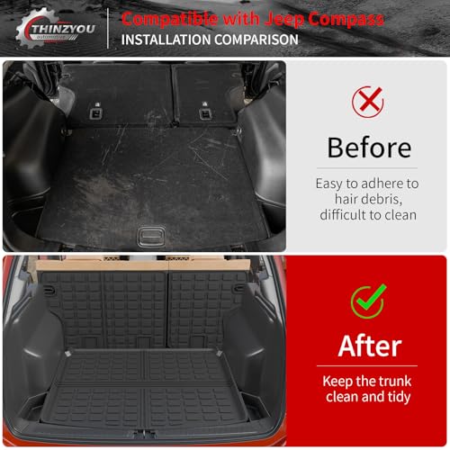 Floor Mats Compatible with 2017-2025 2026 Jeep Compass Trunk Mat Cargo Liner Cargo Mat TPE All Weather Back Seat Cover Protector 2024 Compass Accessories (Trunk Mat+Backrest Mats+Floor Mats) - style: For Jeep Compass | 2017-2026