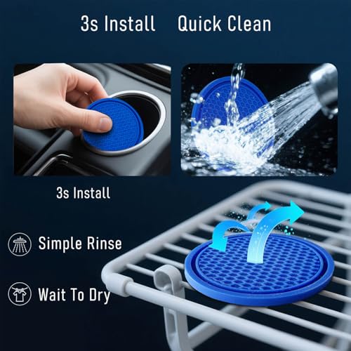 Car Cup Holder Coaster 4 Pack - Non Slip & Shockproof,Flexible PVC Rubber Insert for Car/Truck/SUV/Van (2.75"x0.2") Universal Fit Auto Cup Holders Accessories for Women and Man (Blue) - color: Blue