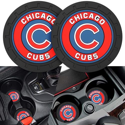 2PCS Car Cup Holder Coaster,Auto Cup Holder Insert Coaster for Chicago Cubs Baseball Fans, Non-Slip Car Drink Holder Mat, Interior Accessories, Chicago Cubs - color: For Cub