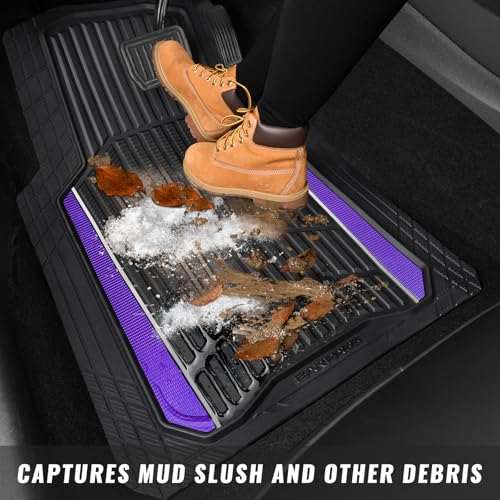 CAR PASS Heavy Rubber Car Floor Mats, Deep Waterproof Car Floor Mats All Weather, Aluminum Film Universal Trim to Fit for Cars SUV Trucks Sedans, Anti-Slip, Black Purple Metallic - color: Black Purple