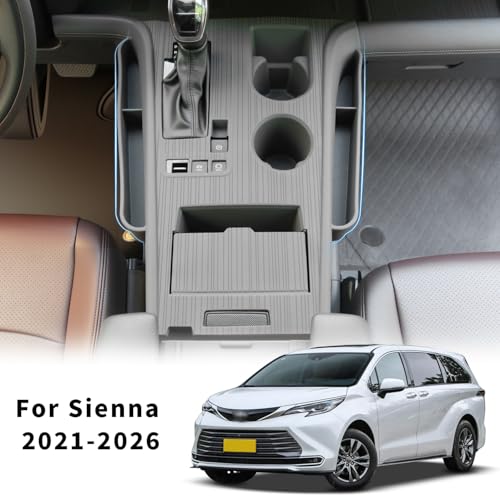 Center Console Cover with Organize for Toyota Sienna 2021-2026 Central Control Gear Shift Panel Trim Cover Silicone Panel Frame(Gray) - size: Center Console Cover