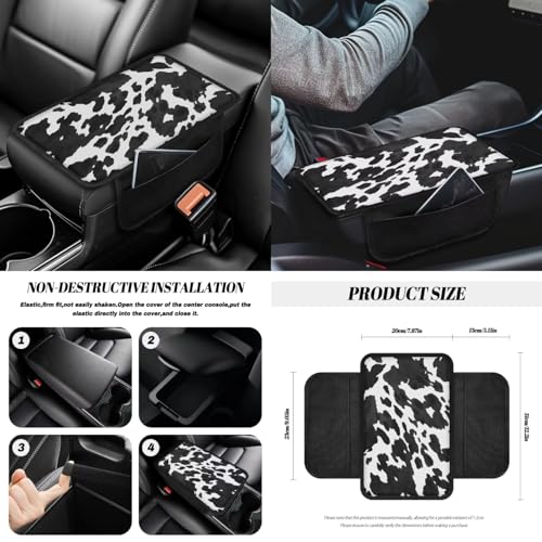 Wanyint Black White Cow Print Car Seat Cover Full Set 14 PCS, with Steering Wheel Cover Seat Belt Pad Garbage Bin Armrest Pad Rearview Mirror Handbrake Cover Set Coaster Fit Most Vehicles - color: Black White Cow Print