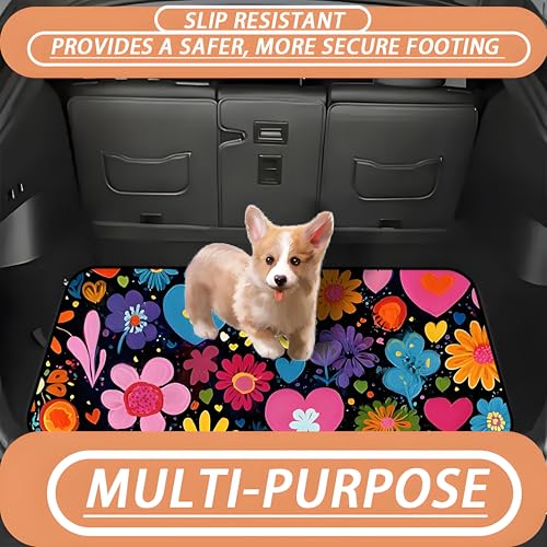 Universal Car Trunk Mat 29" x 39", Vibrant Flowers Love All Weather Durable Cargo Mat Protector for SUV, Truck, Van | Stylish Cargo Liner Cover Leopard Print Car Accessories - color: Vibrant Flowers Love