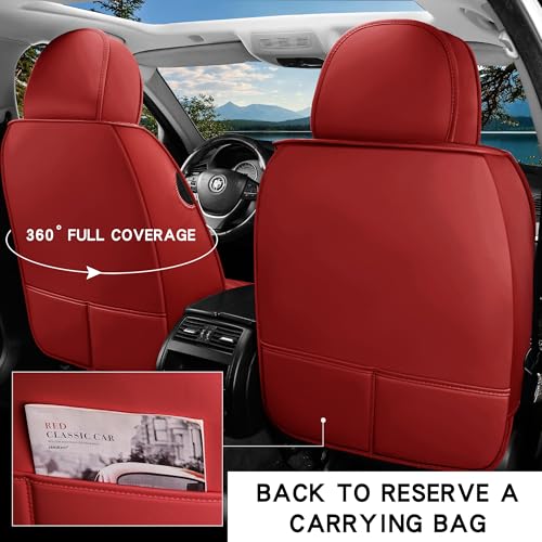 INZU Cute Cartoon Rabbit Comfortable Car Seat Covers with Waterproof PU Leather Suitable for Most 5 Seats Cars SUV and Pick-up Truck Universal Fit Set (Wine) - color: Wine