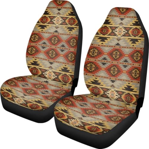 Pehede Car Seat Cover Tribal Abstract Geometric Ethnic Pattern Front for Cars, Easy to Install Cover Set, Accessories Auto Trucks Van SUV,2 Packs - color: Multi36