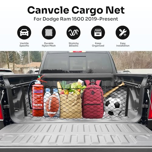 Canvcle Truck Bed Cargo Net for 2019-2025 2026 Dodge Ram 1500 Accessories Envelope Style Mesh Trunk Net Organizer and Storage Stretchable Adjustable Elastic Nylon Rear Cargo Netting with Hooks - style: for Dodge Ram 1500