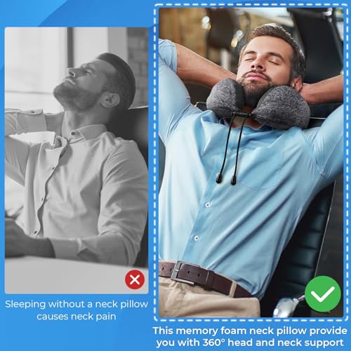 ExploreBliss Travel Pillow, 2 Pack Travel Pillows for Sleeping Airplane, Removable Cover Neck Pillow with Adjustable Clasp, Memory Foam Neck Pillow Set (Dark Grey*2) - color: Dark Grey*2