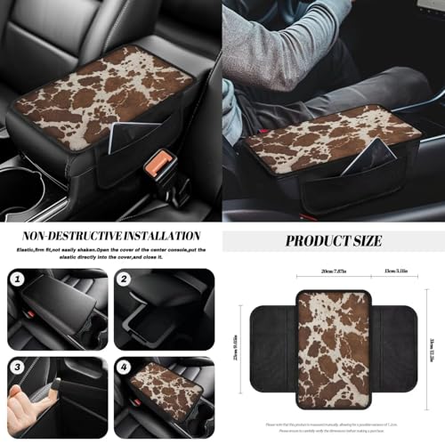 Wanyint Brown Beige Cow Print Car Seat Cover Set 14 PCS, with Steering Wheel Seat Belt Pad Garbage Bag Rearview Mirror Armrest Seat Box Handbrake Cover Set Car Coasters Fit SUV Sedan - color: Brown Beige Cow Print