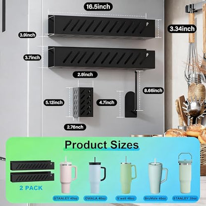 Magnetic Cup Holder for 8 Stanley 30/40 oz Tumbler, 2Pack Water Bottle Holder with Tumbler Lid & Straw Organizer, Flexible disassembly, Ideal for Fridge and Other Iron Surfaces - size: 8 bottles