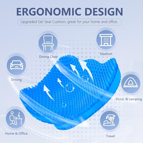 Gel Seat Cushion, Thicken Big Office Chair Cushion Chair Seat Pads for Long Sitting, Sciatica & Hip Pain Relief, Egg Seat Cushion for Wheelchair Car Office Home Travel Outdoor