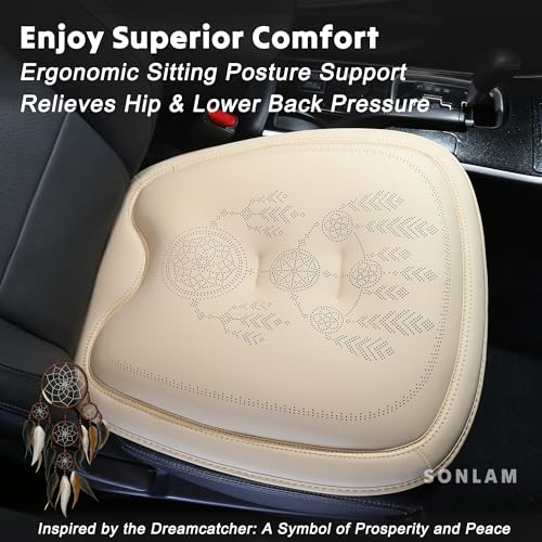 Comfort Dreamcatcher Car Seat Cushion Non-Slip - Relaxing, Optimal Support & Posture for Long Drive (Single Seat (Beige))
