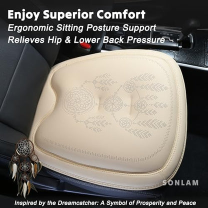 Comfort Dreamcatcher Car Seat Cushion Non-Slip - Relaxing, Optimal Support & Posture for Long Drive (Single Seat (Beige))