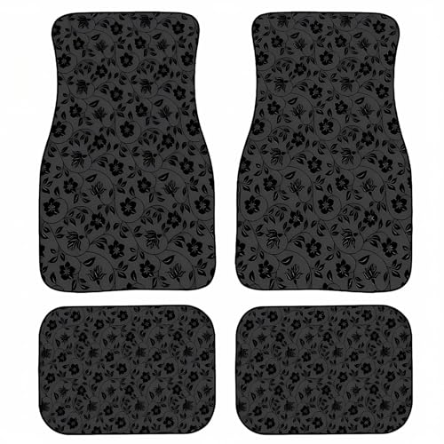 Universal Fit Car Floor Mats Set of 4Pcs, Black Floral Pattern All-Weather Front Rear Car Carpet Mats, Non-Slip Car Floor Mat Car Accessories for Automotive Trucks SUV Sedans Vans - color: Black Floral Pattern
