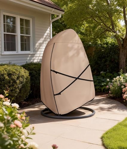 ULTCOVER Patio Hanging Egg Chair Cover - Waterproof Outdoor Double Seat Swing Egg Chair with Stand Cover 66W x 43D x 68H inches - color: Brown, size: Double Seat