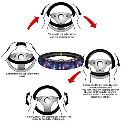 Swono Galaxy Purple Car Steering Wheel Covers Abstract Beautiful Space with Star Women Men Interior Accessories Universal 15 Inch Steering Steering Wheel Protector Anti-Skid Grips - color: multi-053