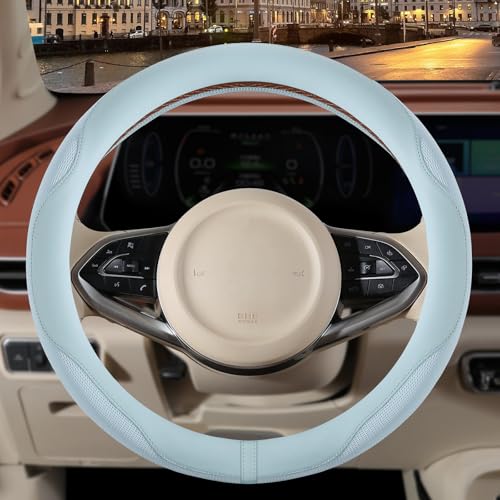 14 inch Steering Wheel Cover for Prius Civic, Nappa Microfiber Leather Non-Slip Breathable Fabric, Warm in Winter and Cool in Summer, Blue Small 13.5 inch to 14 inch - color: Blue, size: Round-S[13.5''-14'']