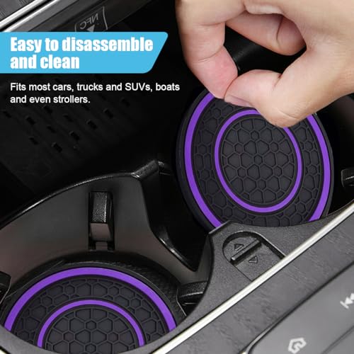 2PCS Car Cup Holder Coasters, 2.75 Inch Auto Non-Slip Anti Dust Cup Mats, Console Cup Holder Insert Coaster Auto Insulated Mats, Universal Interior Accessories for Most Cars (Purple) - color: Purple
