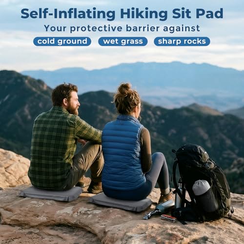 2-Pack Self-Inflating Seat Cushion, 16x13 inches Portable Foam Sit Pad with Adjustable Firmness for Airplane Travel, Long Flights, Stadium Bleachers, Hiking, Camping & Office Chairs - Gray