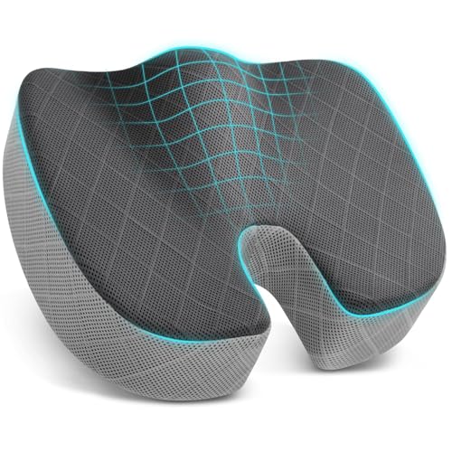 TushGuard Office/Car Seat Cushion, Non-Slip Sciatica & Back Coccyx Tailbone Pain Relief Chair Pad, Memory Foam Butt Pillow for Computer Desk, Wheelchair, Driving (Black&Grey, XX-Large) - color: Dark&light Grey, size: XX-Large