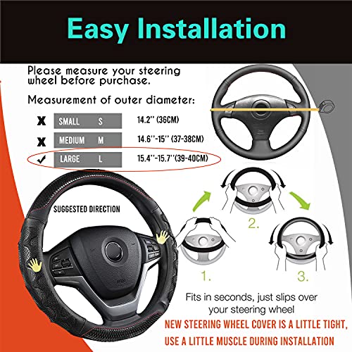 PINCTROT Large Size Steering Wheel Cover Great Grip with 3D Honeycomb Anti-Slip Design, 15.5-15.75 Inch (Black/Red Stitch) - color: 2.Black (Red Trim), size: Large Size[15 1/2''-15 3/4'']