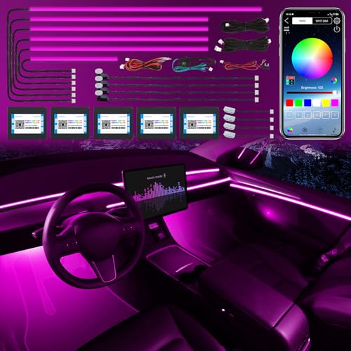 Acrylic Interior Car LED Strip Light with Wireless APP, RGB 14 in 1 with 175 inches 600 LEDs Fiber Optic Car Ambient Lighting Kits, 16 Million Colors Sound Active Function LED Strip for Car - size: RGB 14 lights