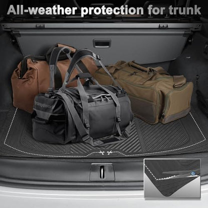 CAR PASS Rubber Floor Mats&Cargo Liner,Waterproof Trucks Mats Heavy Duty,All Weather Trim-to-Fit Automotive Mats for Cars Trucks SUV,Anti-Slip Easy Clean Durable,Full Set 5-Piece,3D Emboss All Black - color: Black Cargo Liner