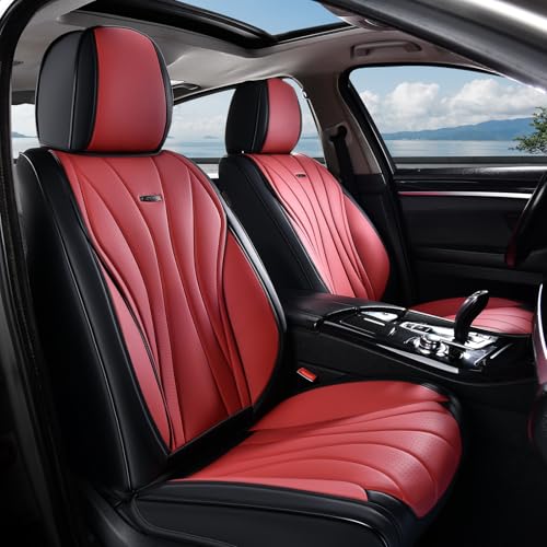 Coverado Car Seat Covers, Front Seat Cover for Cars, 2 Pack Premium Leather Seat Cover, Universal Seat Cover, Waterproof Car Seat Protector, Automotive Seat Cushion Fit for Most Vehicles (Black&Red) - color: Black&Red, size: FrontPair