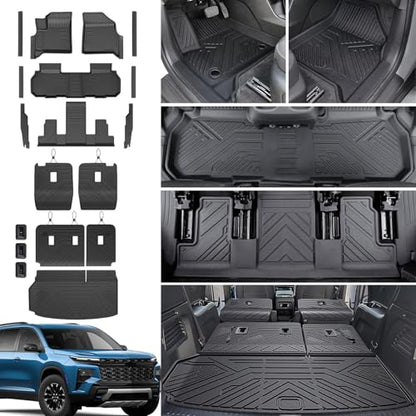 Floor Mats Set for 2024-2026 Chevy Traverse & GMC Acadia & 2025-2026 Buick Enclave, with 2nd Row Kick Mats, Only for 7 Seats Captain Chairs, All Weather TPE Cargo Liner Door Sill Accessories