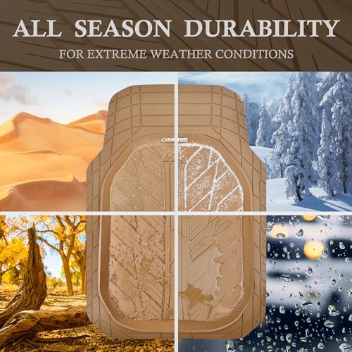 CAR PASS Tire Tread DeepDish Rubber Floor Mats for car Heavy Duty car mats All Weather, Universal XL~M Trim to Fit for Truck SUV Vehicle Automotive, Waterproof car mats 3 piece Solid Beige - color: All Beige