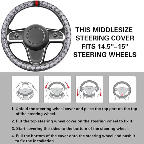 5PCS Steering Wheel Cover, with 2 Headrests, 2 Seat Belt Covers - Universal Fit for 14.5-15" Steering Wheel, Enhances Driving Experience - Perfect for Women (Gray) - color: Gray