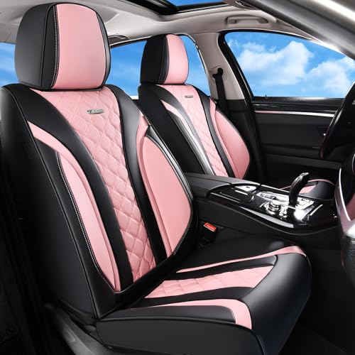 Coverado Seat Covers, Car Seat Covers Front Seats, Perforated Diamond Leather Car Seat Cover, Waterproof Car Seat Cover, 2 Pack Car Seat Protector Front Seat Cover Universal Fit Most Car, Black&Pink - color: 1-Black&Pink, size: Front
