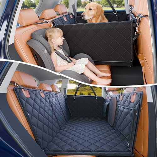 Convertible Back Seat Extender for Dogs, Foldable 400lbs Hard Bottom Dog Car Seat Cover for Back Seat, Waterproof Dog Hammock Bed Backseat Cover for Dogs in Car SUV Truck Pet Seat Cover Black M - size: M