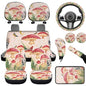 Mushroom Car Seat Cover Set for Front and Rear Cute Auto Interior Accessories Steering Wheel Covers Set Armrest Pad Headrest Covers Handbrake Gear Cover Cup Holder Universal Fit - color: Mushroom