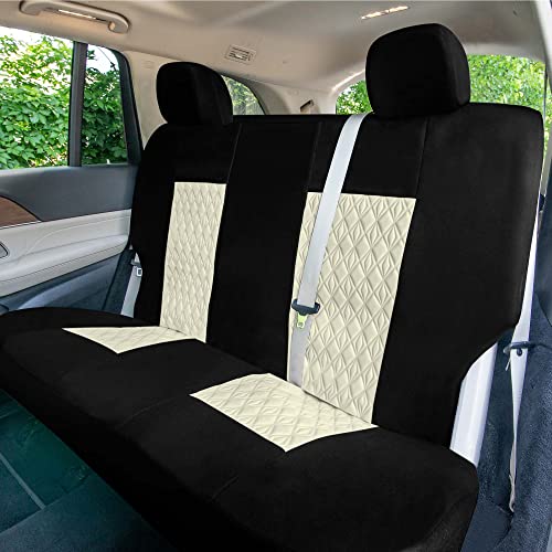 Universal Fit Diamond Stitched Flat Cloth Car Seat Covers Full Set - Beige - color: Beige
