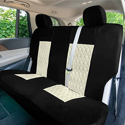Universal Fit Diamond Stitched Flat Cloth Car Seat Covers Full Set - Beige - color: Beige