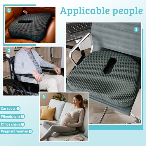 Cut-Out Seat Cushion – TPU Pressure Relief Pad with Center Hole for Tailbone & Hip Support, Breathable & Washable Donut Pillow for Office, Car, Wheelchair Use (Gray) 16.69" L × 15.16" W - color: Gray