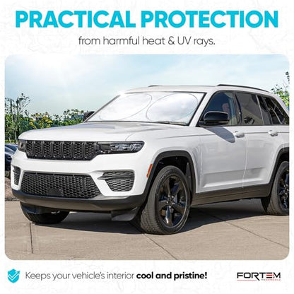 FORTEM Car Sun Shade for Windshield, Reflective Windshield Sunshade, 240T Polyester, Automotive Interior Sun Protection, Ultimate Heat and UV Shield, Foldable, Storage Bag - size: Large (65" x 33.5")