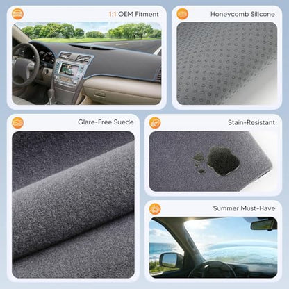 CARTIST Gray Dash Cover for 2007-2010 2011 Toyota Camry Dashboard Cover Accessories Premium Anti-Glare Sun Shade Camry Dash Mat Non-Slip&Airbag Safe Interior Protector